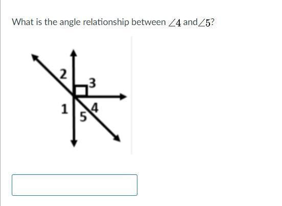 What is the angle relationship between LaTeX: \angle4∠ 4 andLaTeX: \angle5∠ 5?-example-1