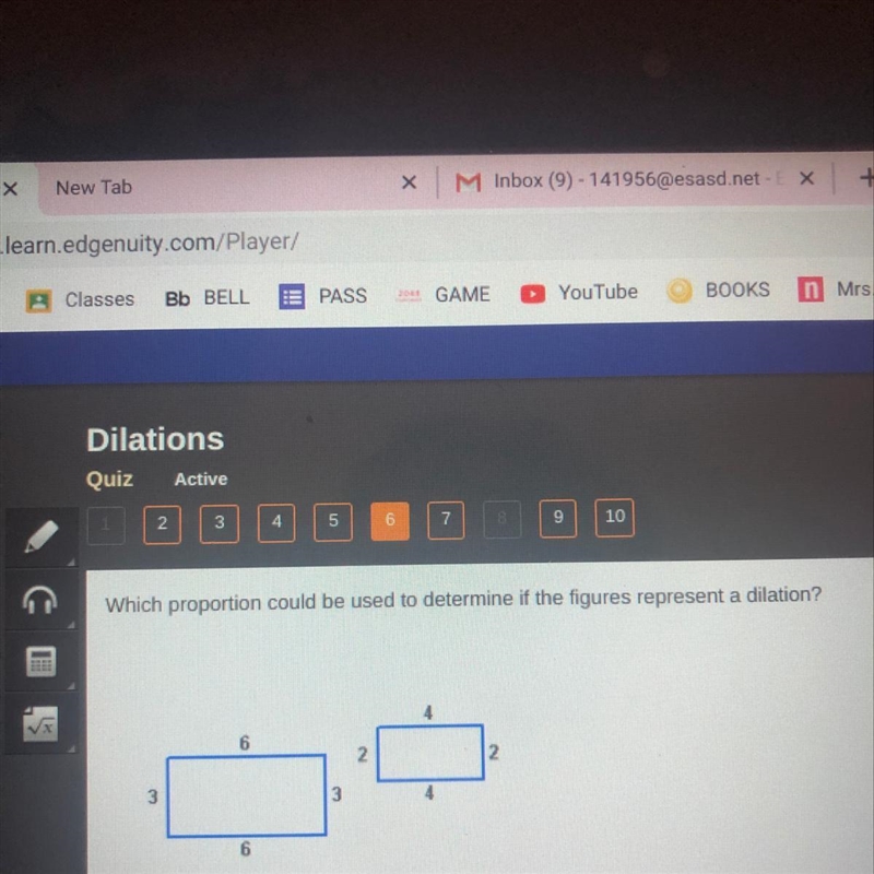 A. 3/2=6/4 B.3/2=4/6 C.3/4=6/2 D.3/4=2/6-example-1