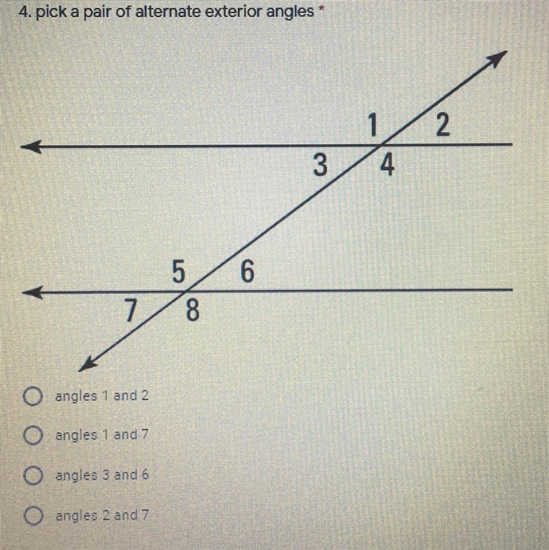 Pick a pair of alternate exterior angles-example-1