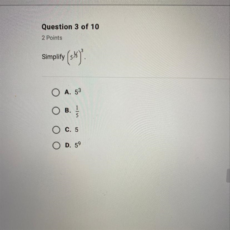 Simplify (5^1/3)^3.-example-1