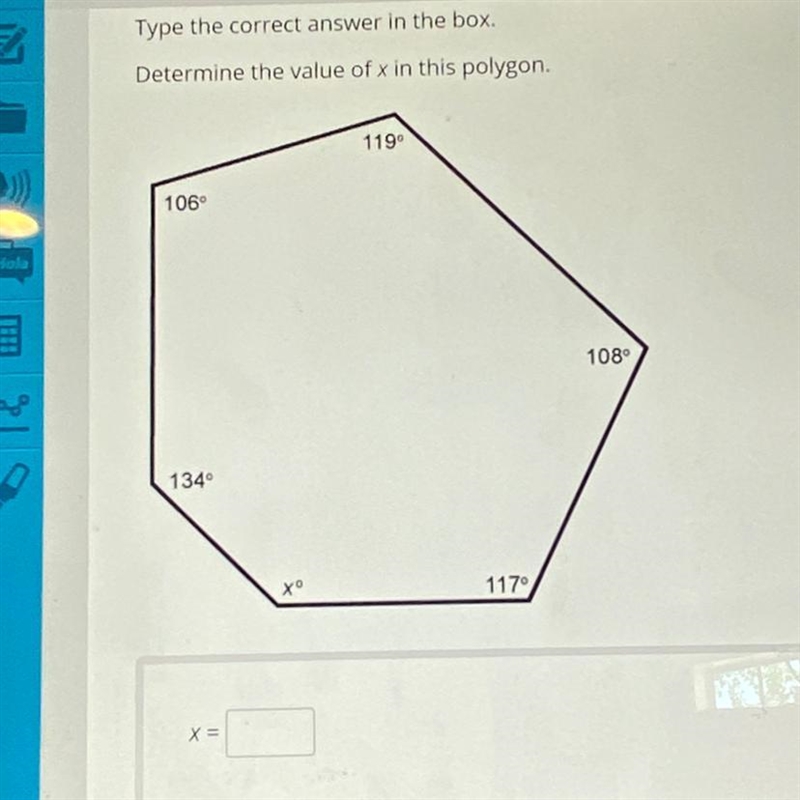 Determine the value of x in this polygon. (PLATO)-example-1