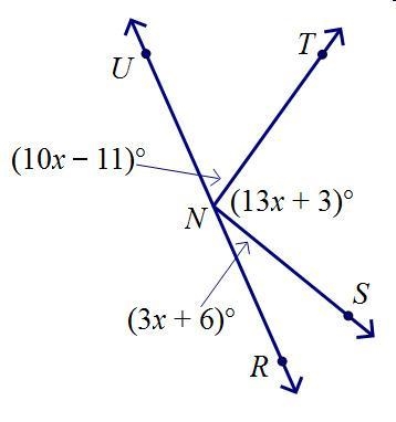 If m∠UNR = 180° find m∠RNS A. 27° B. 34° C. 59° D. 94°-example-1