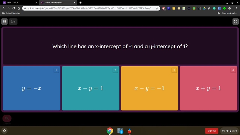 Which line has an x - intercept of -1 and a y intercept of 1-example-1