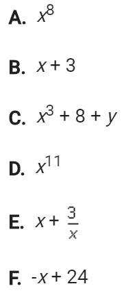 PLEASE HELP ME! Which of the following are binomials? Check all that apply.-example-1