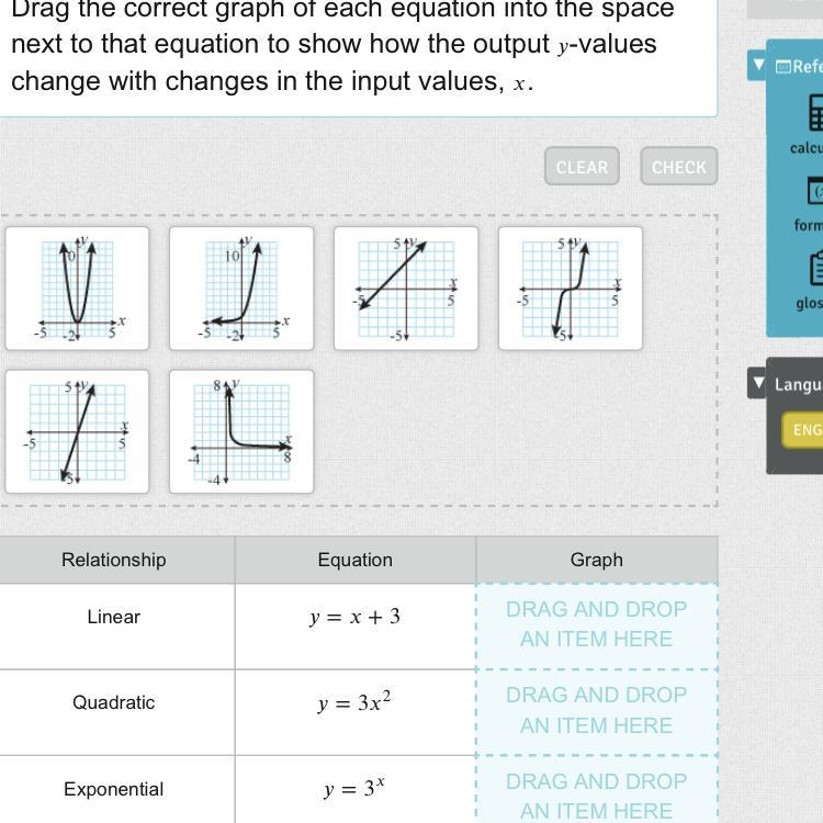 Drag the correct graph of each equation into the space next to that equation to show-example-1