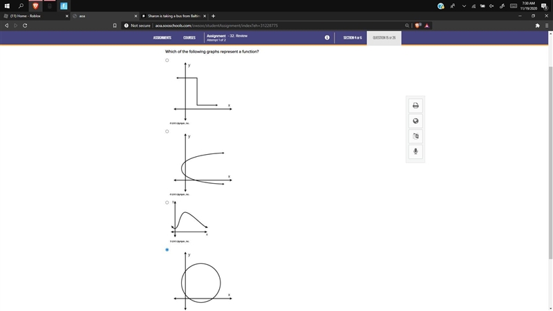 Which of the following graphs represent a function?-example-1