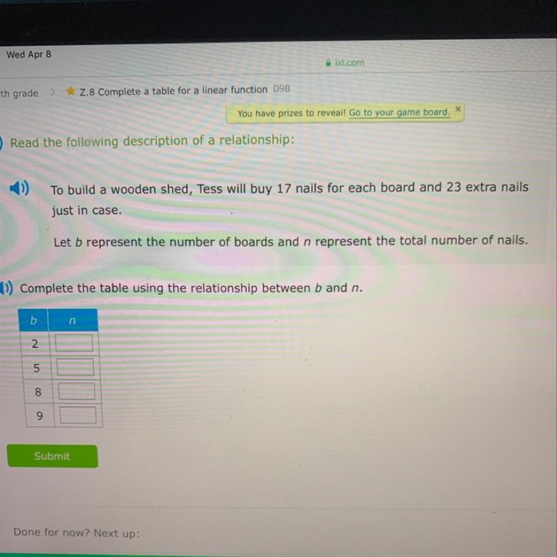 Complete the table using the relationship between b and n-example-1