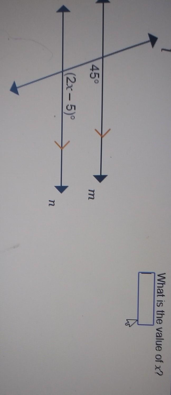 What is the value of x? 45° ( 2x-5)°​-example-1