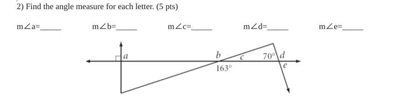 I NEED THIS ASAP PLEASE HELP ME Find the angle measure for each letter. (5 pts) m-example-1