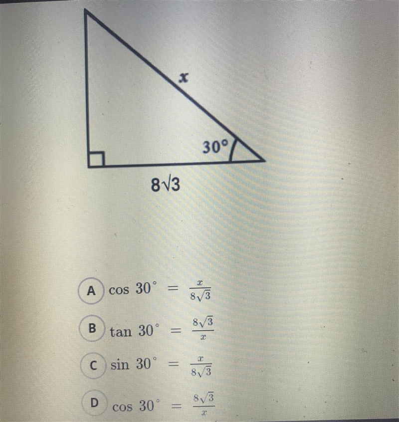 Which equation can we use to find the length of the side labeled x? What is the value-example-1