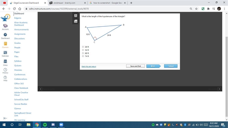 What is the length of the hypotenuse of the triangle?-example-1