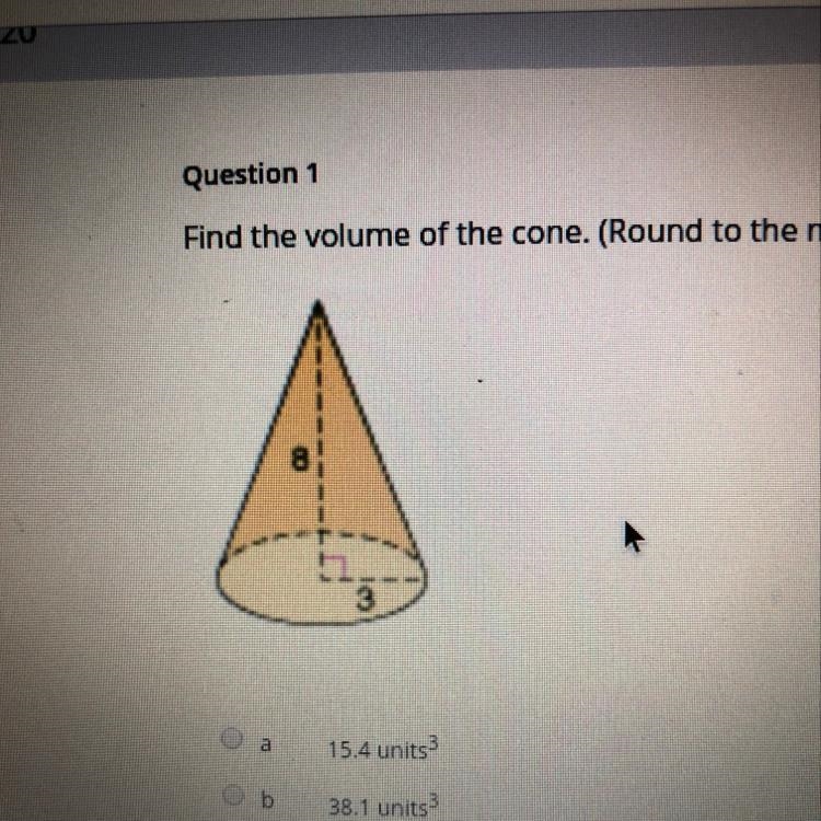 Find the volume of the cone. (Round to the nearest tenth). 154 units 38.1 unit 29.5 units-example-1