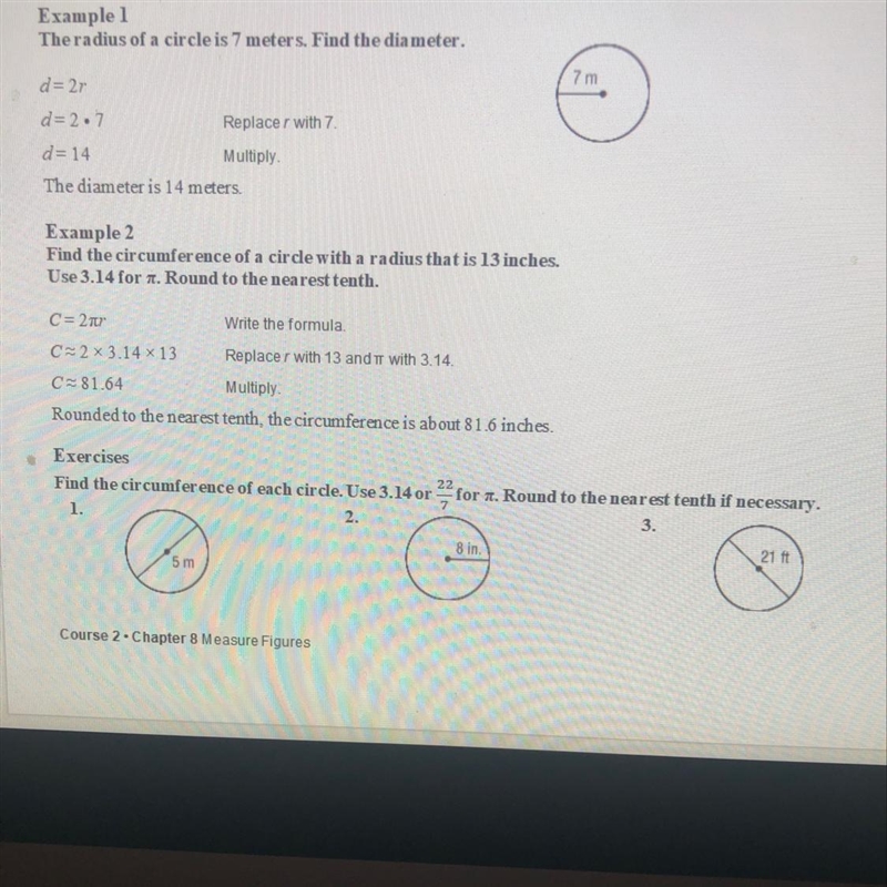 PLS HELP I NEED TO FIND THE CIRCUMFERENCE OF EACH CIRCLE-example-1