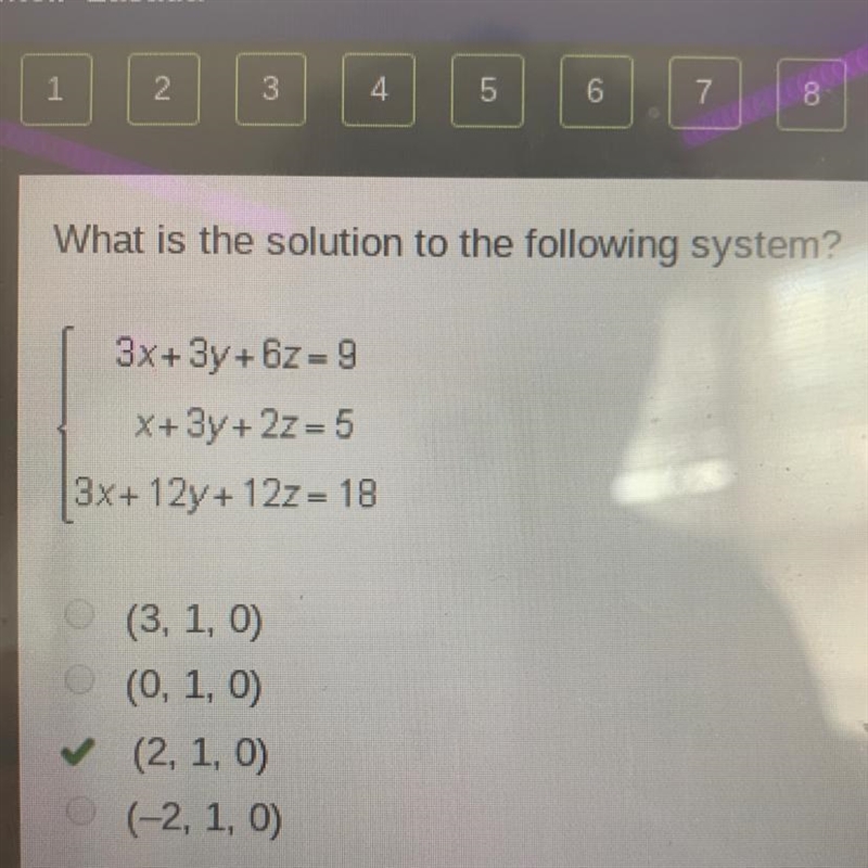 What is the solution to the following system? 3x + 3y + z = 9 x+3y+2z = 5 3x+12y+12z-example-1