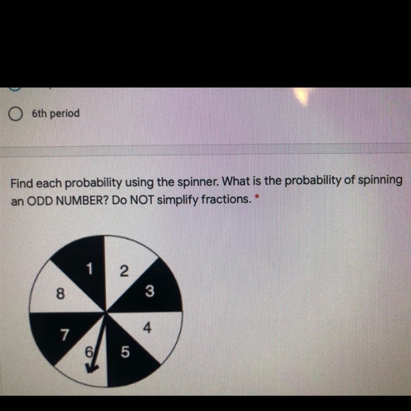 Find each probability using the spinner. What is the probability of spinning an ODD-example-1