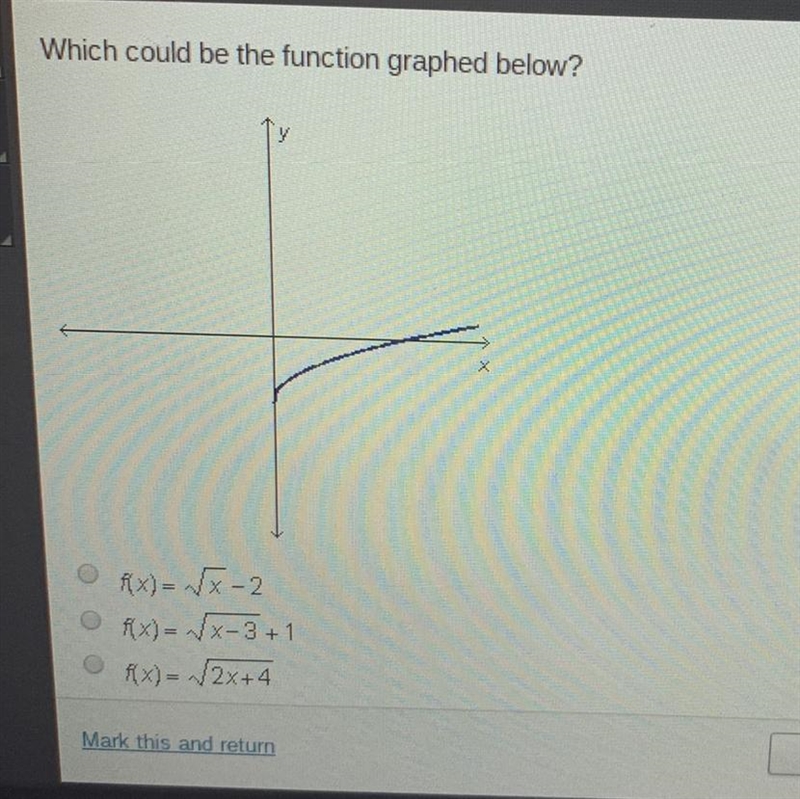 Which could be the function graphed below?-example-1