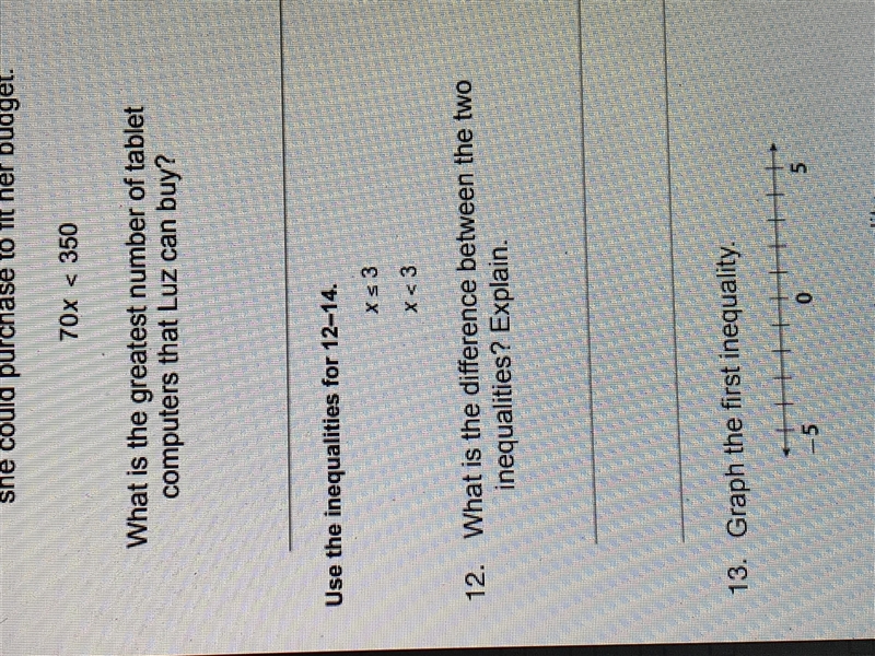 What is the difference between the two inequalities? Explain. X < 3 X ≤ 3 Please-example-1