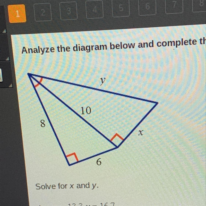 Solve for x and y. A. x = 13.3 y= 16.7 B. x = 13.3. y = 12.5 C. x = 7.5, y = 16.7 D-example-1