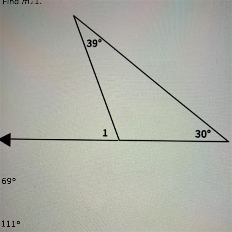 Find m<1. A. 69 B. 111 C. 71 D. 86-example-1