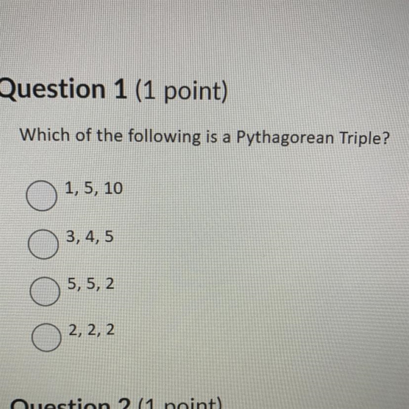 Which of the following is a Pythagorean Triple?-example-1