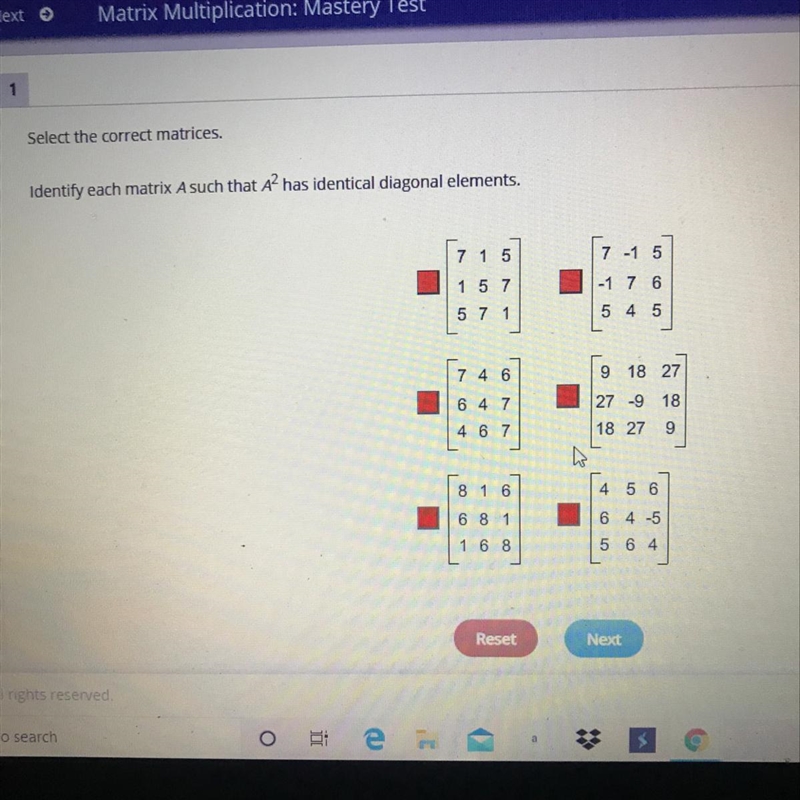 Identify each matrix A such that A^2 has identical diagonal elements?-example-1