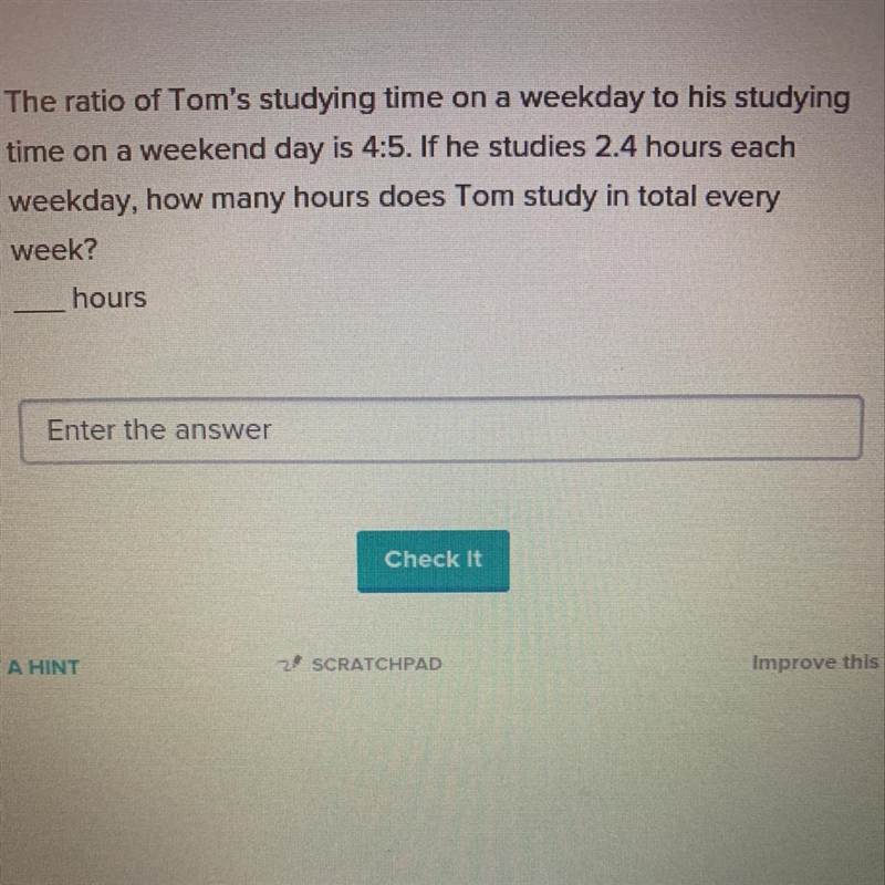 The ratio of Tom's studying time on a weekday to his studying time on a weekend day-example-1