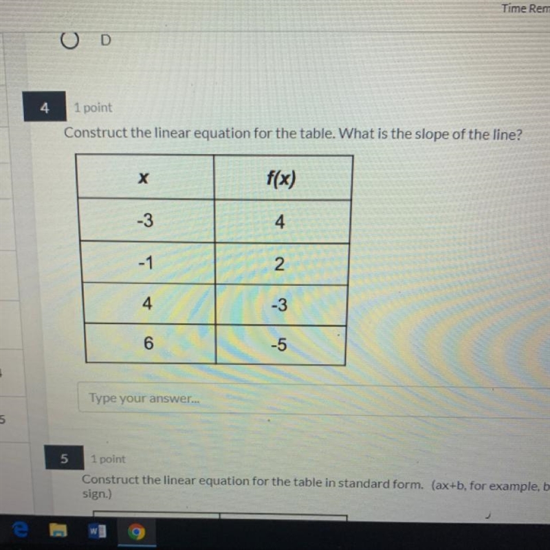 Construct a linear equation for the table. What is the slope of the line-example-1