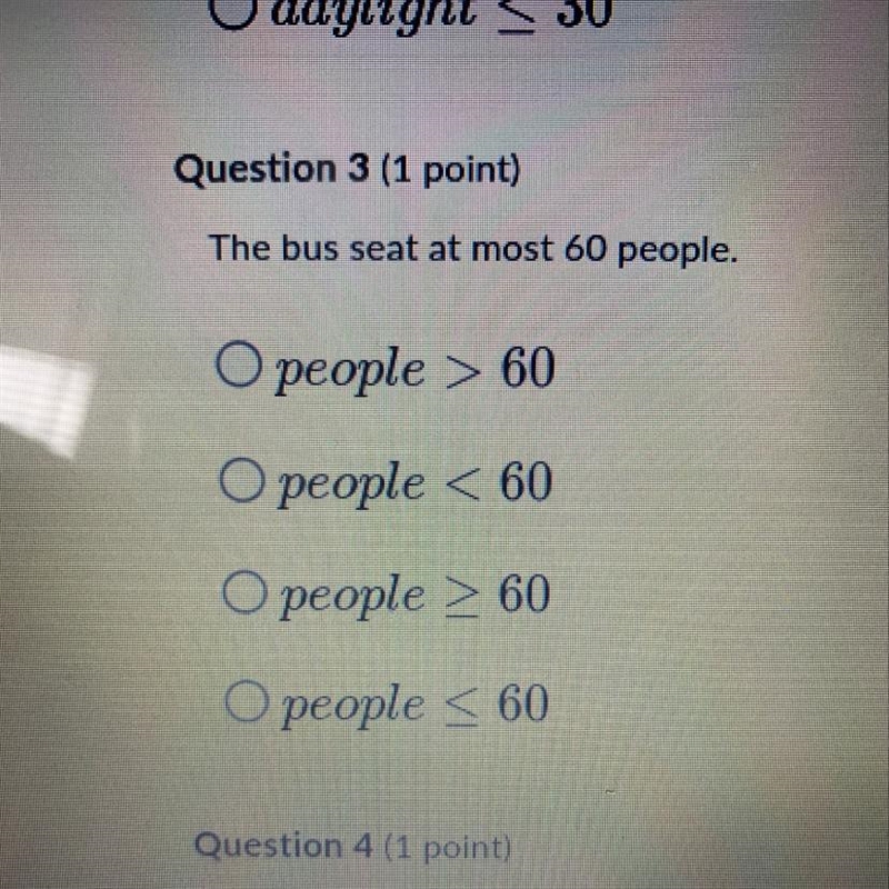 The bus seat at most 60 people. people > 60 people < 60 people > 60 people-example-1