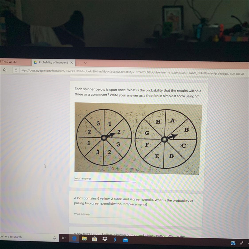 each spinner below is spun once what is the probability that the results will be a-example-1