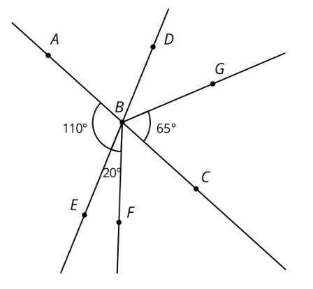 B is the intersection of line AC and line ED. Find the measure of each of the angles-example-1