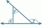 Given that the measure of ∠x is 90°, and the measure of ∠y is 64°, find the measure-example-1