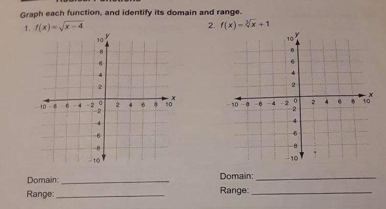 Graph each function, and identify it's domain and range.​-example-1