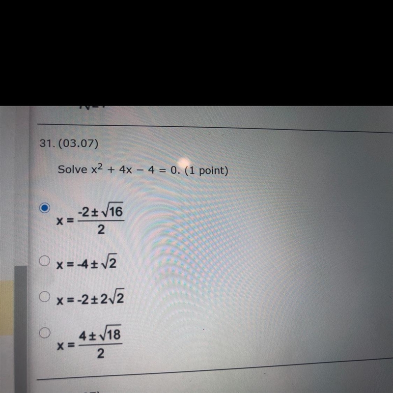 Solve x2 + 4x – 4 = 0-example-1