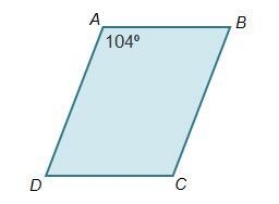 Parallelogram ABCD is shown below. Parallelogram A B C D. Angle A is 104 degrees. Angle-example-1