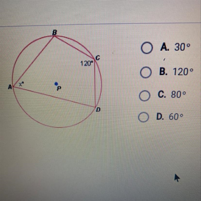 In the diagram below, P is circumscribed about quadrilateral ABCD. What is the value-example-1