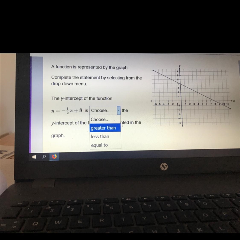 A function is represented by the graph. Complete the statement by selecting from the-example-1