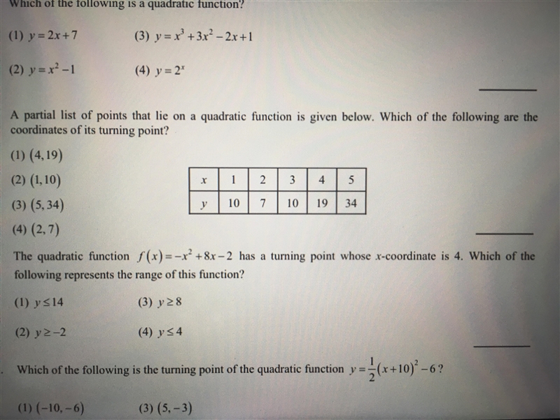 A partial list of points that lie on a quadratic function is given below. Which of-example-1