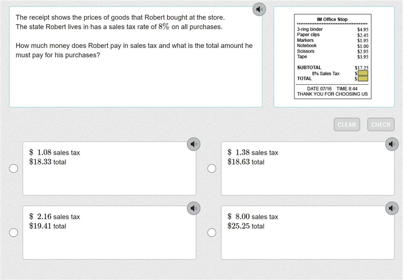 The receipt shows the prices of goods that Robert bought at the store. The state Robert-example-1