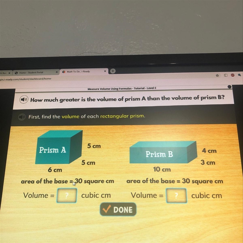 Please help!!! How much greater is the volume of prism A than the volume of prism-example-1