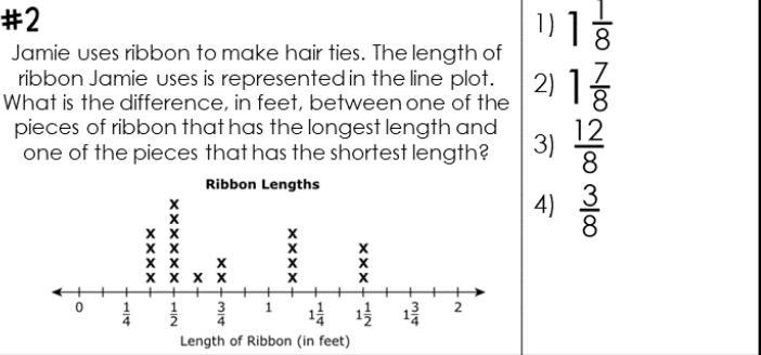 Jamie uses ribbon to make hair ties. The length of the ribbon Jamie uses is represented-example-1