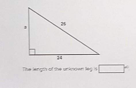 The length of the unknown leg is ____ use Pythagorean theorem for answer​-example-1