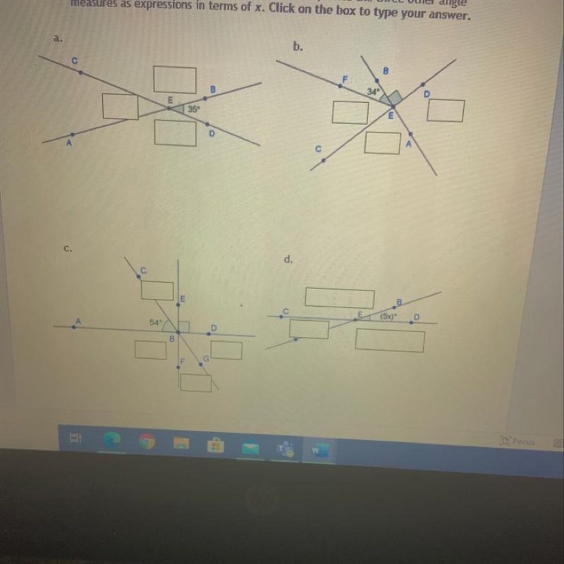 I need the answers finding the missing angle measure in each diagram-example-1