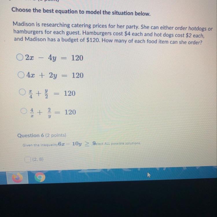 Question 5 (1 point) Choose the best equation to model the situation below. Madison-example-1