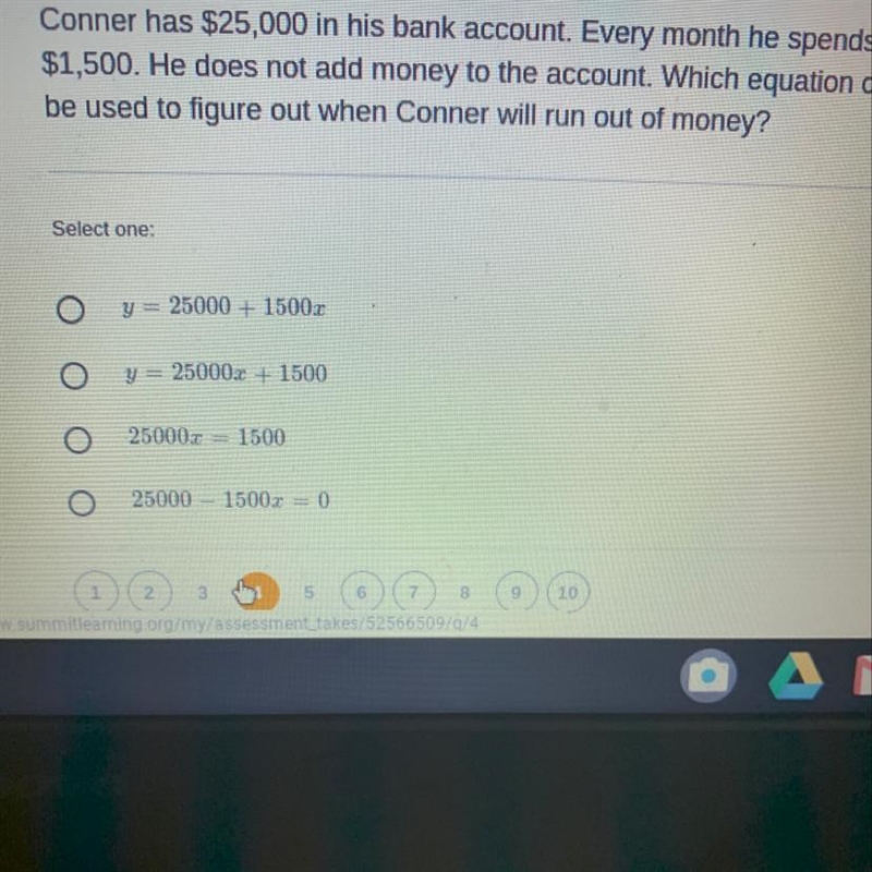 Conner has $25,000 in his bank account. Every month he spends $1,500. He does not-example-1