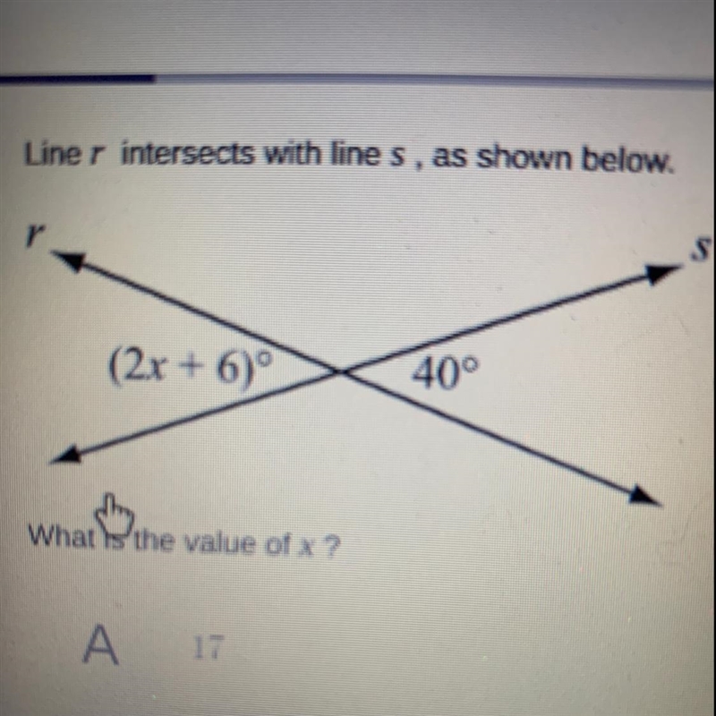 Line r intersects with line s , as shown below.-example-1