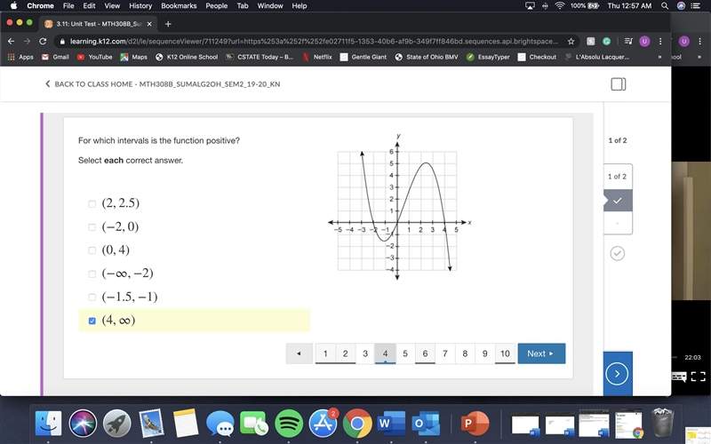 For which intervals is the function positive? Select each correct answer.-example-1