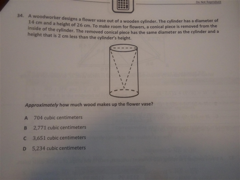 Approximately how much wood makes up the flower vase? A. 704 cubic centimeters B. 2,771 Cubic-example-1