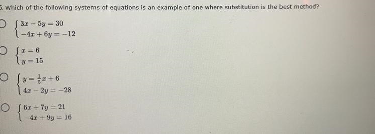 Which of the following systems of equations is an example of one where substitution-example-1