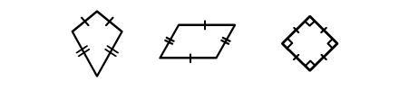 Which category of two-dimensional shapes apply to all three of these shapes? quadrilateral-example-1