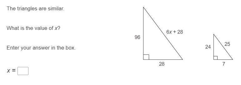 The triangles are similar. What is the value of x? Enter your answer in the box. x-example-1